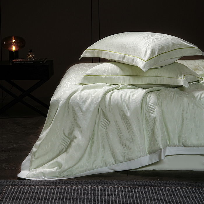 91家纺网 家纺一手货源 找家纺 丽卡家纺 2025新款翡丽天丝提花夏被四件套 石纹-绿