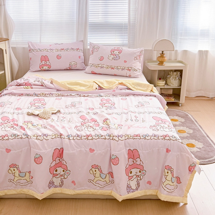 91家纺网 家纺一手货源 找家纺 海岛哥哥 2025新款三丽鸥系列A类水洗棉夏被大床图（提供买家秀） 夏被-蝴蝶结美乐蒂