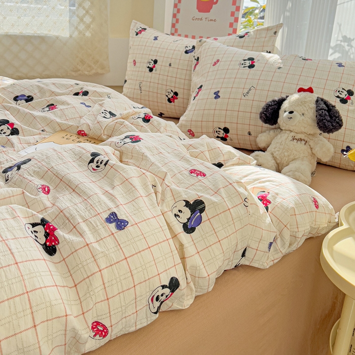 91家纺网 家纺一手货源 找家纺 暖芯优选 2025新款加厚云感棉双层纱四件套小碎花被套床单床笠款学生三件套新款直播热款 微甜米奇