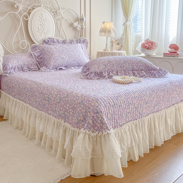 91家纺网 家纺一手货源 找家纺 麒豆豆 2025新款全棉印花双层纱床盖 芳草悠悠