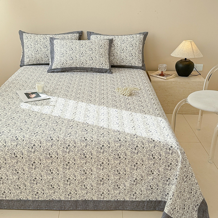 91家纺网 家纺一手货源 找家纺 蓝邻家纺 2025新款100%新疆原棉粗布小清新拼角工艺款系列单床单 冬聆-灰