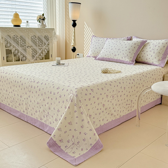 91家纺网 家纺一手货源 找家纺 蓝邻家纺 2025新款100%新疆原棉粗布小清新拼角工艺款系列单床单 紫茉