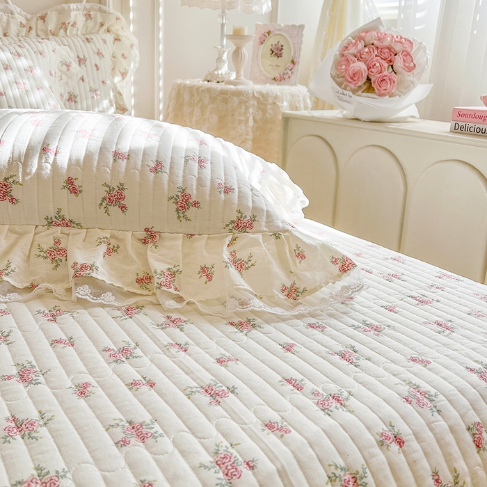 91家纺网 家纺一手货源 找家纺 麒豆豆 2025新款全棉印花双层纱床盖 花季