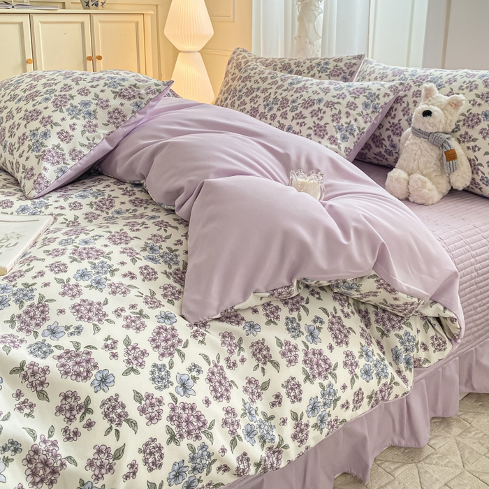 91家纺网 家纺一手货源 找家纺 仟网汇 2025新款针织双层纱床盖四件套 梦幻紫藤