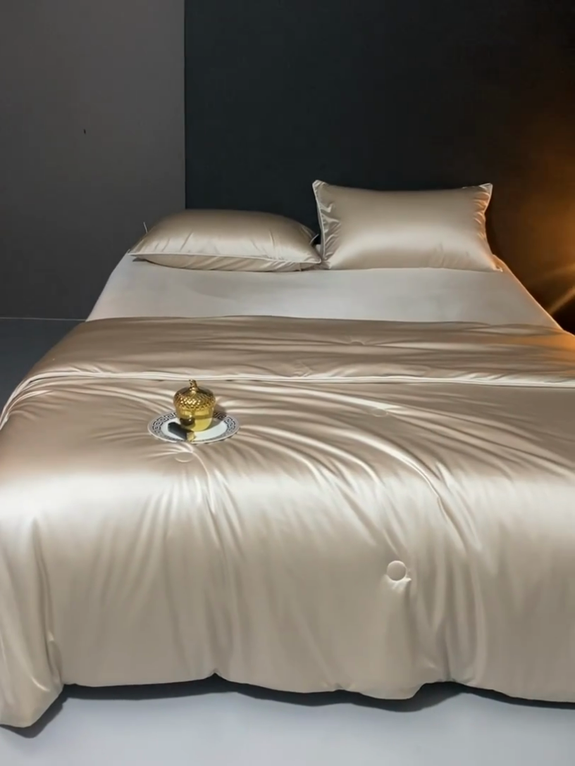 91家纺网 家纺一手货源 找家纺 优悦生活馆 2025新款凉感冰丝纯色夏被四件套-盛夏 盛夏-香槟色