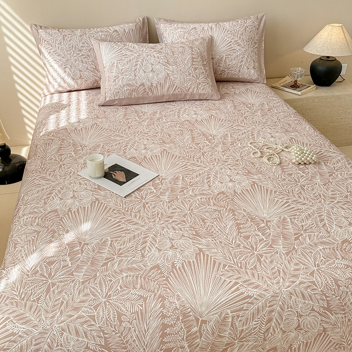 91家纺网 家纺一手货源 找家纺 蓝邻家纺 2025新款100%新疆原棉粗布小清新拼角工艺款系列单床单 雨藤-咖