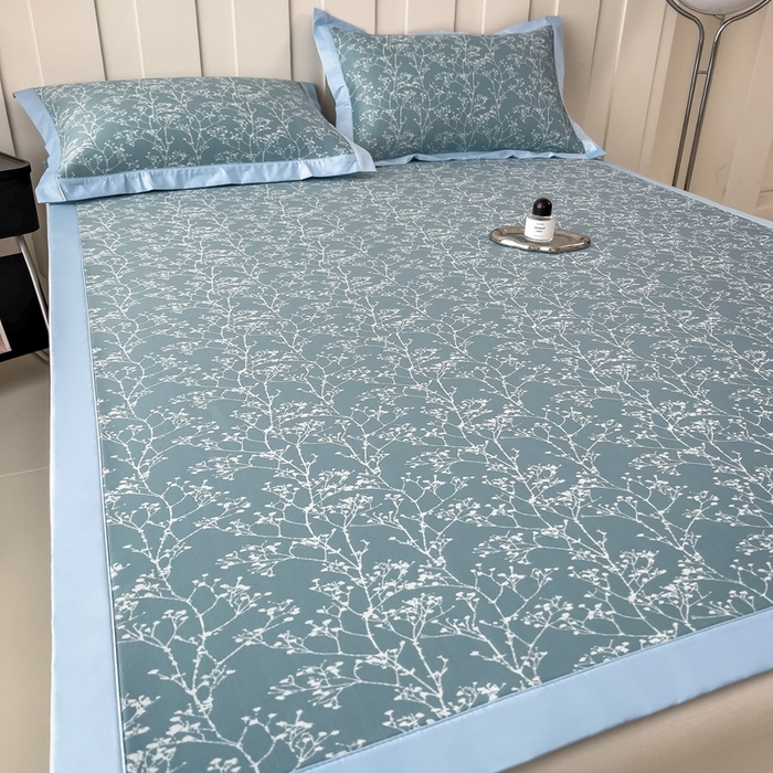 91家纺网 家纺一手货源 找家纺 卡初家居（原微来） 2025夏季凉感提花席 一叶枝枝-幽蓝