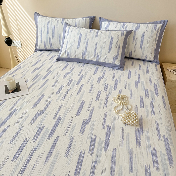 91家纺网 家纺一手货源 找家纺 蓝邻家纺 2025新款100%新疆原棉粗布小清新拼角工艺款系列单床单 辰浠-蓝