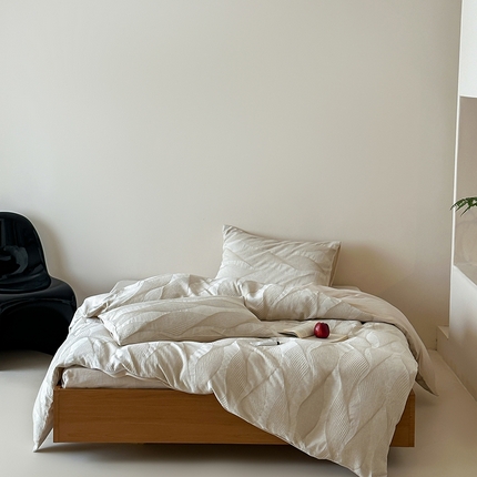 91家纺网 家纺一手货源 找家纺 简家居 2025新款60支色织空气棉四件套-极光记忆 极光记忆-米色