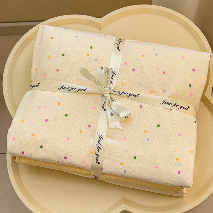 91家纺网 家纺一手货源 找家纺 暖芯优选 2025新款加厚云感棉双层纱四件套小碎花被套床单床笠款学生三件套新款直播热款 小波点