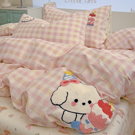 91家纺网 家纺一手货源 找家纺 （总）乐童家纺 2025新款13370纯棉毛巾绣呆萌系列四件套-系列一