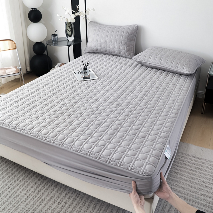 91家纺网 家纺一手货源 找家纺 沐纯家居 2025新款全棉纯棉夹棉单床笠 床笠单件-初见系列 高级灰