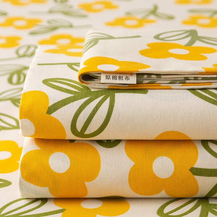 91家纺网 家纺一手货源 找家纺 棉乐町家居 2025新款锦柔老粗布床单老粗布凉席三件套 黄兰