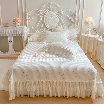 91家纺网 家纺一手货源 找家纺 麒豆豆 2025新款全棉印花双层纱床盖 彩虹糖