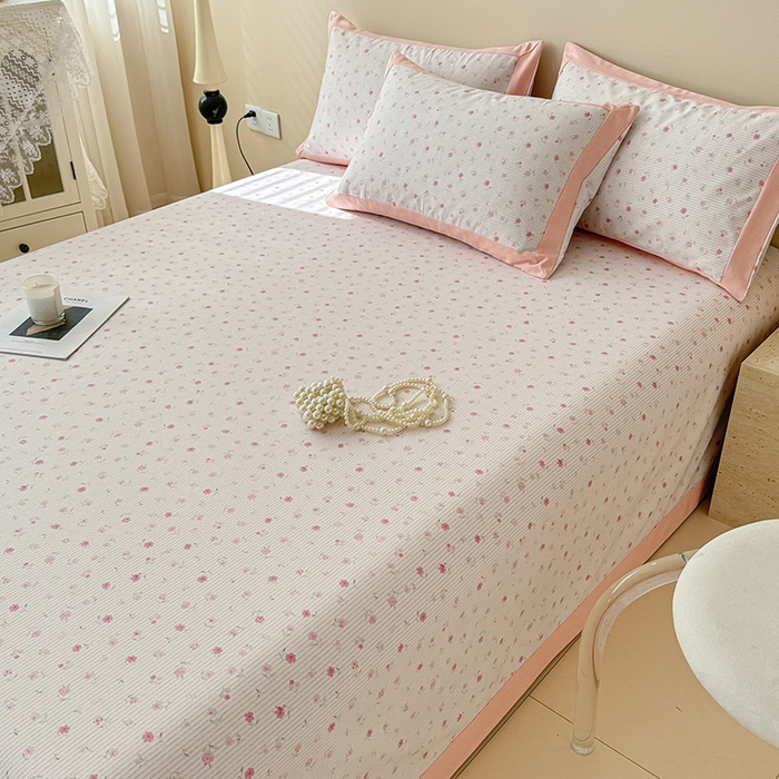 91家纺网 家纺一手货源 找家纺 蓝邻家纺 2025新款100%新疆原棉粗布小清新拼角工艺款系列单床单 花遇