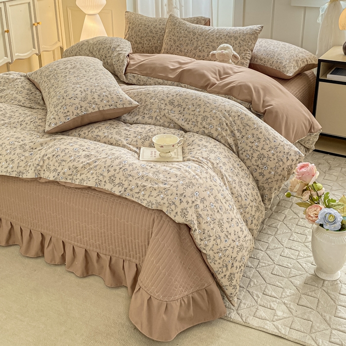 91家纺网 家纺一手货源 找家纺 仟网汇 2025新款针织双层纱床盖四件套 繁花