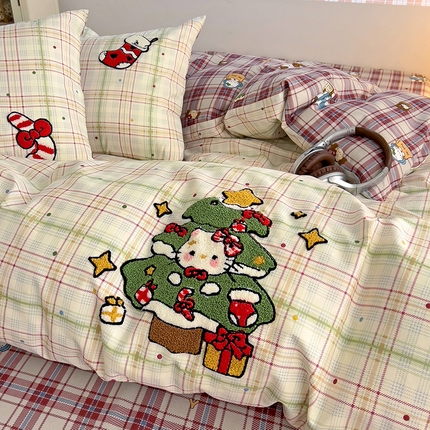 91家纺网 家纺一手货源 找家纺 （总）乐童家纺 2025新款13370纯棉毛巾绣呆萌系列四件套-系列一