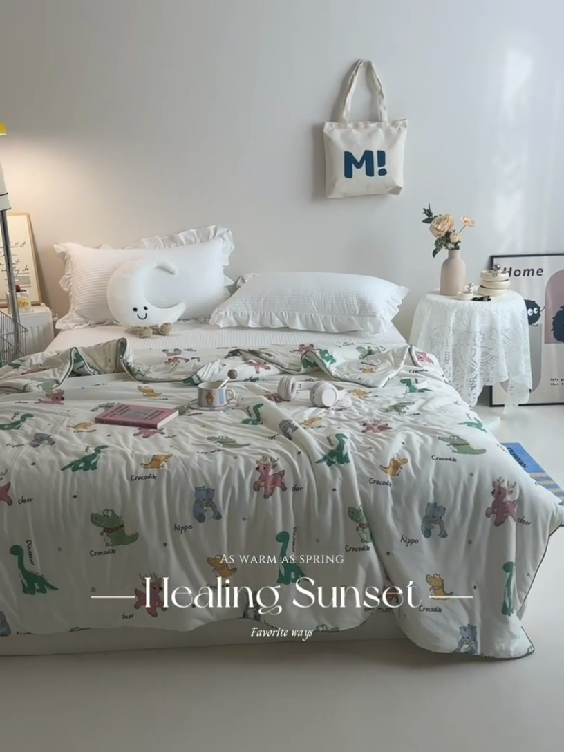 91家纺网 家纺一手货源 找家纺 维洋家纺 2025升级21%大豆新款A类牛奶丝针织夏被（四周踩棉）软糯凉感夏被空调被 小恐龙