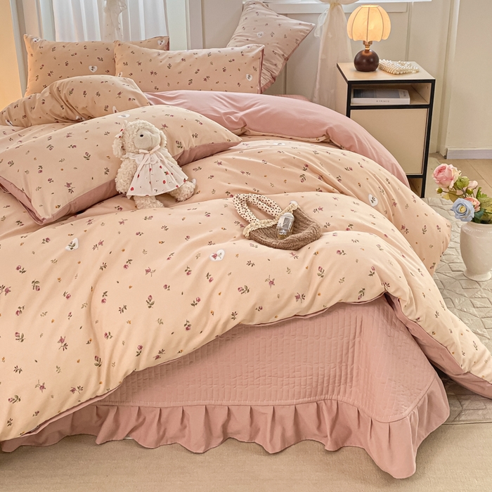 91家纺网 家纺一手货源 找家纺 仟网汇 2025新款针织双层纱床盖四件套 莫奈花园