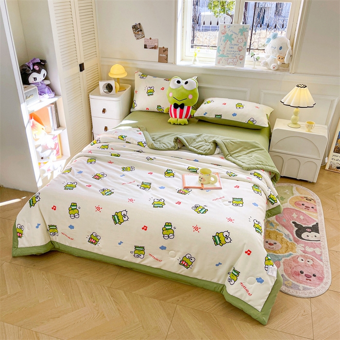 91家纺网 家纺一手货源 找家纺 晓时候 2025新款正版授权三丽鸥水洗棉夏被新疆棉花被夏凉被空调薄被子 呆萌小蛙