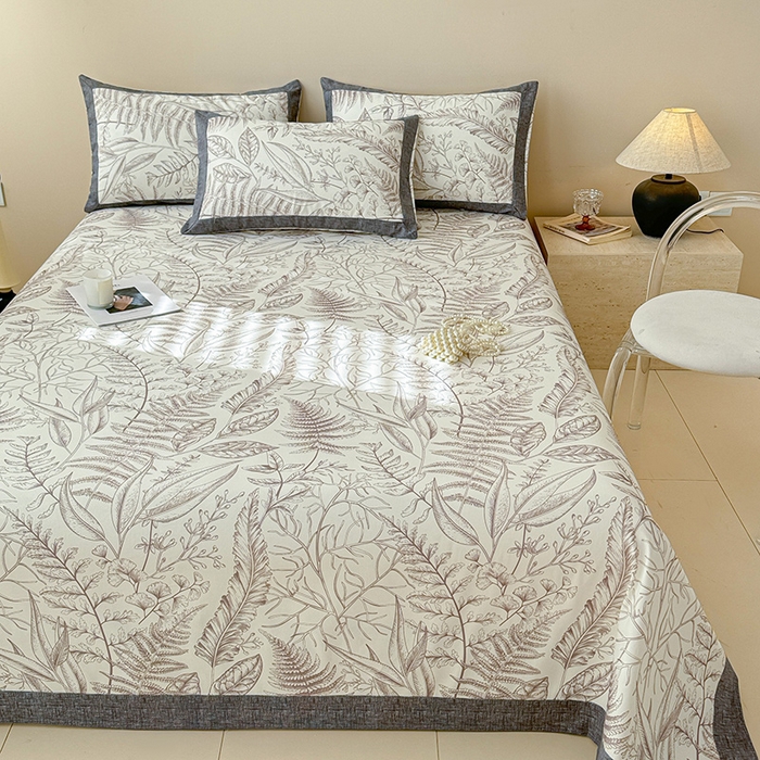 91家纺网 家纺一手货源 找家纺 蓝邻家纺 2025新款100%新疆原棉粗布小清新拼角工艺款系列单床单 雨棠-咖