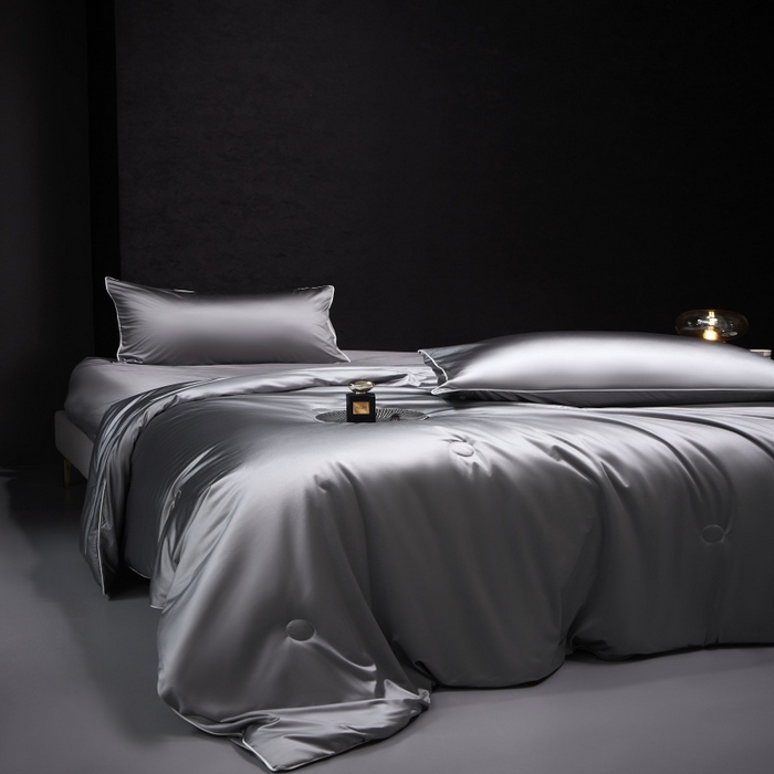 91家纺网 家纺一手货源 找家纺 优悦生活馆 2025新款凉感冰丝纯色夏被四件套-盛夏 盛夏-深灰色