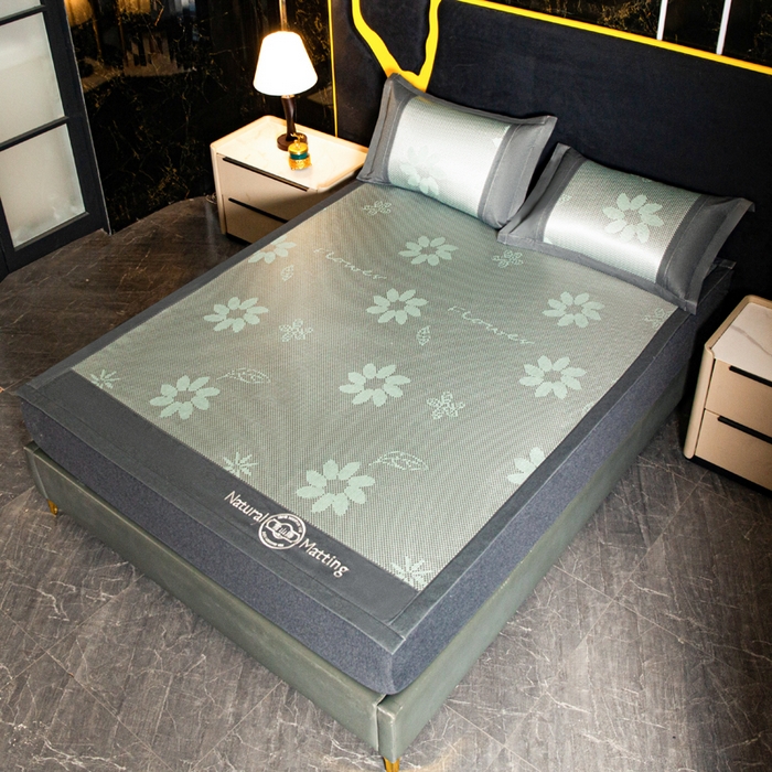 91家纺网 家纺一手货源 找家纺 卡罗兰 2025新款凉席冰丝席提花冰藤席雪山藤向阳花系列 向阳花-绿色