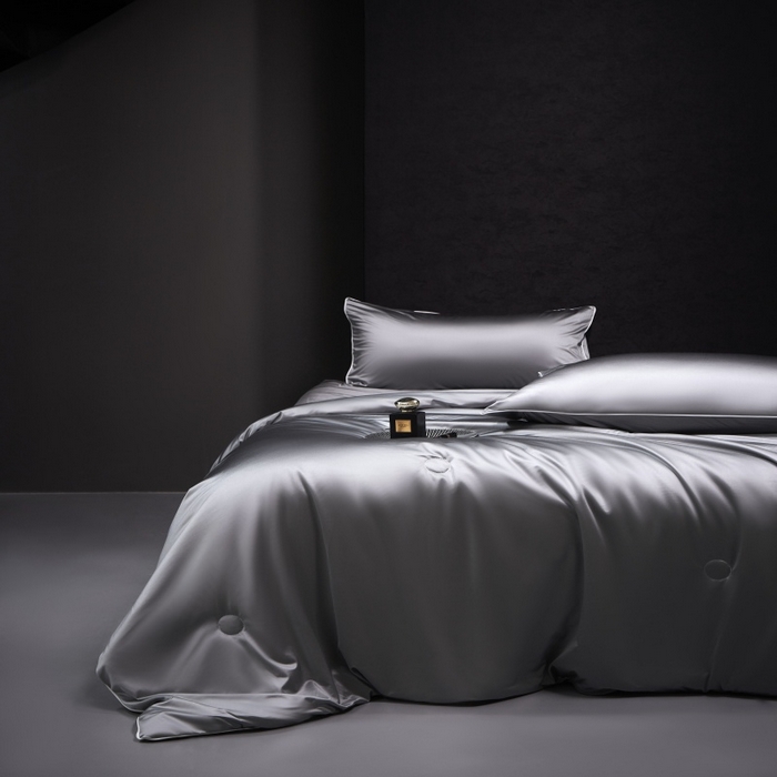 91家纺网 家纺一手货源 找家纺 优悦生活馆 2025新款凉感冰丝纯色夏被四件套-盛夏 盛夏-深灰色