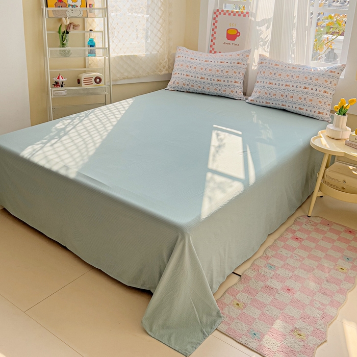 91家纺网 家纺一手货源 找家纺 暖芯优选 2025新款加厚云感棉双层纱四件套小碎花被套床单床笠款学生三件套新款直播热款 他和她的兔