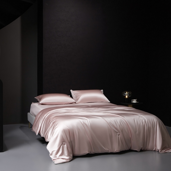 91家纺网 家纺一手货源 找家纺 优悦生活馆 2025新款凉感冰丝纯色夏被四件套-盛夏 盛夏-樱花粉