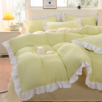 迪拜家纺 2025新款韩版花边水洗棉四件套 韩版-抹茶绿