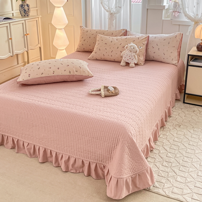 91家纺网 家纺一手货源 找家纺 仟网汇 2025新款针织双层纱床盖四件套 莫奈花园