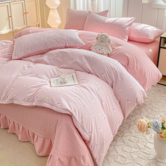 91家纺网 家纺一手货源 找家纺 仟网汇 2025新款针织双层纱床盖四件套 凯蒂猫