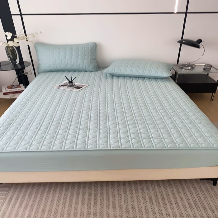 91家纺网 家纺一手货源 找家纺 沐纯家居 2025新款全棉纯棉夹棉单床笠 床笠单件-初见系列 冰蓝