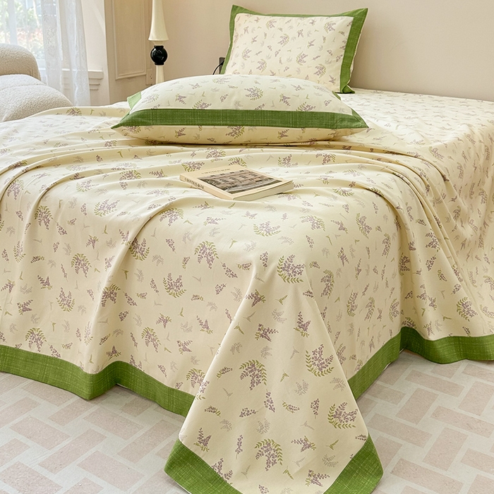 91家纺网 家纺一手货源 找家纺 蓝邻家纺 2025新款100%新疆原棉粗布小清新拼角工艺款系列单床单 宣花