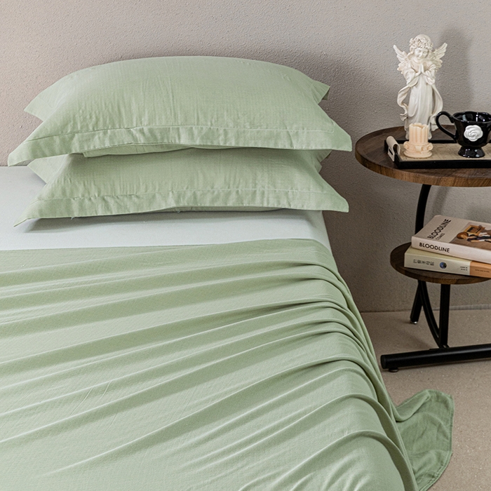 91家纺网 家纺一手货源 找家纺 锦罗绣 2025新款A类全棉双层纱单床单 绿色