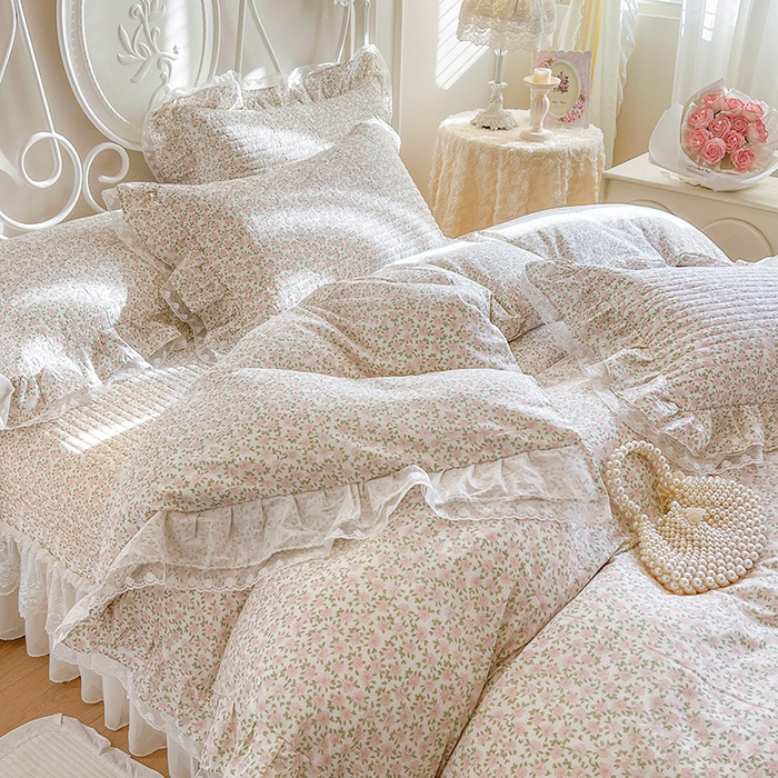 91家纺网 家纺一手货源 找家纺 麒豆豆 2025新款全棉印花双层纱床盖 樱花