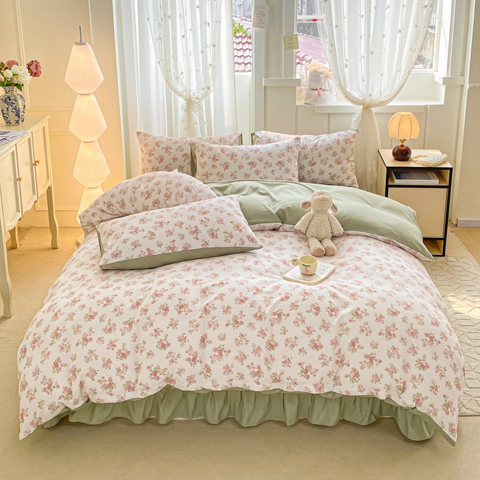 91家纺网 家纺一手货源 找家纺 仟网汇 2025新款针织双层纱床盖四件套 蔷薇之恋