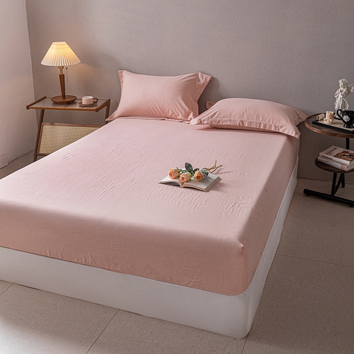 91家纺网 家纺一手货源 找家纺 锦罗绣 2025新款A类全棉双层纱单床笠 粉色