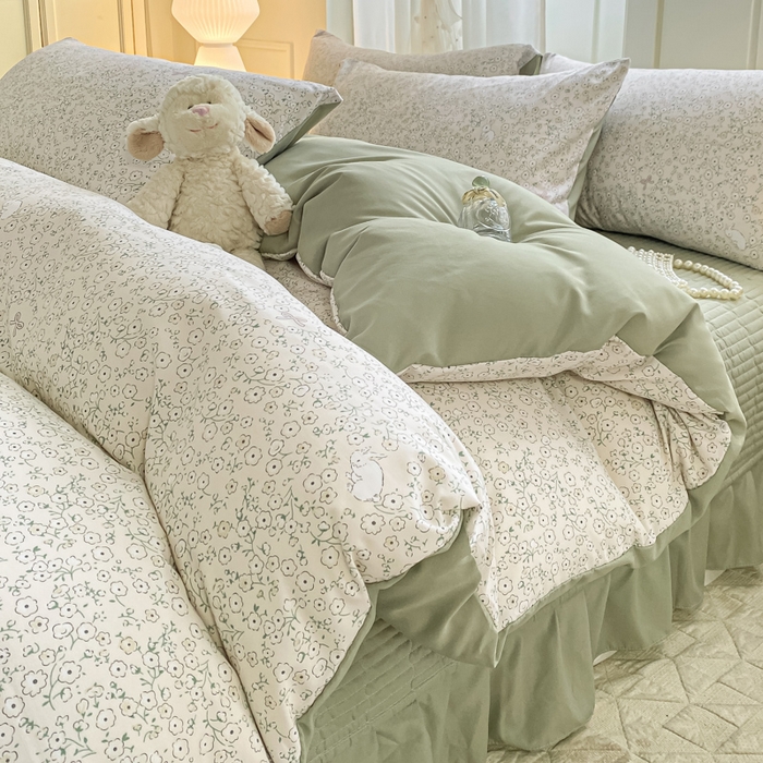 91家纺网 家纺一手货源 找家纺 仟网汇 2025新款针织双层纱床盖四件套 花与兔