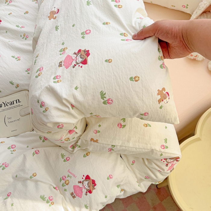 91家纺网 家纺一手货源 找家纺 暖芯优选 2025新款加厚云感棉双层纱四件套小碎花被套床单床笠款学生三件套新款直播热款 蜜糖之恋