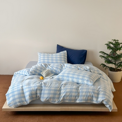 例外 2025新款色织提花皱皱纱米露系列四件套 米露-婴儿蓝-浅蓝底