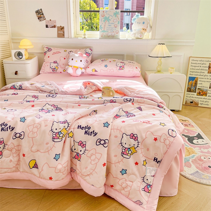 91家纺网 家纺一手货源 找家纺 晓时候 2025新款正版授权三丽鸥水洗棉夏被新疆棉花被夏凉被空调薄被子 KT猫