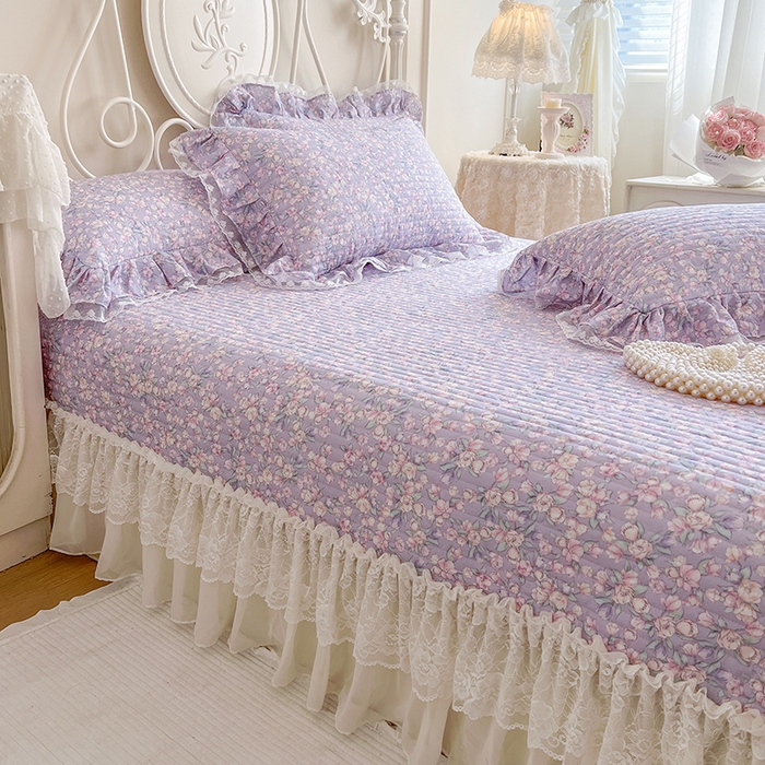 91家纺网 家纺一手货源 找家纺 麒豆豆 2025新款全棉印花双层纱床盖 芳草悠悠