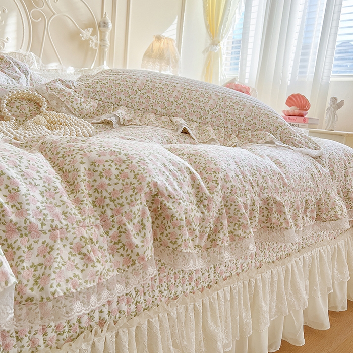 91家纺网 家纺一手货源 找家纺 麒豆豆 2025新款全棉印花双层纱床盖 樱花