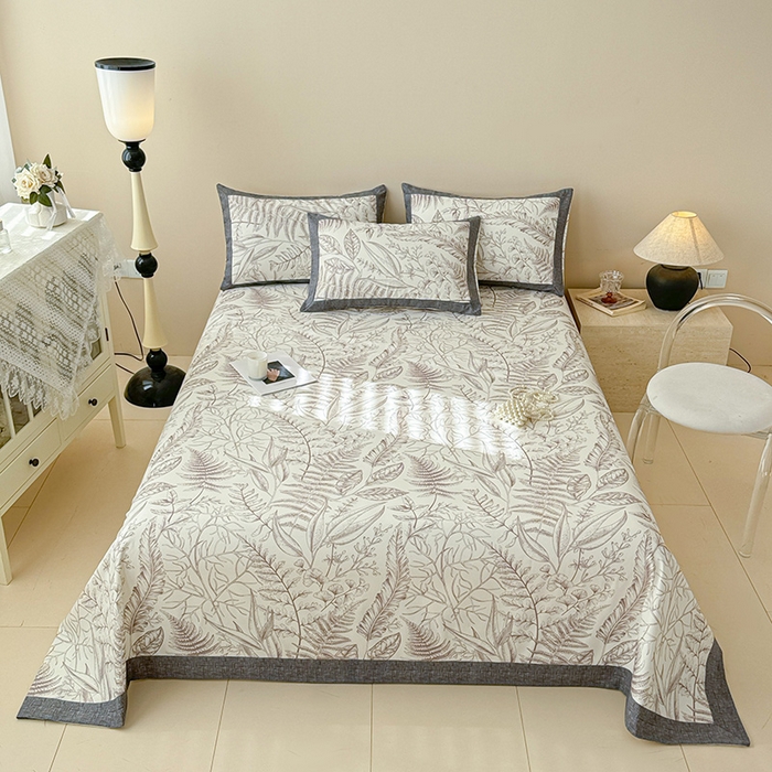 91家纺网 家纺一手货源 找家纺 蓝邻家纺 2025新款100%新疆原棉粗布小清新拼角工艺款系列单床单 雨棠-咖