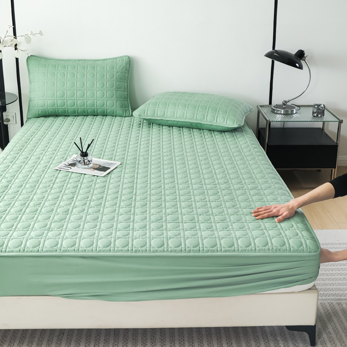 91家纺网 家纺一手货源 找家纺 沐纯家居 2025新款全棉纯棉夹棉单床笠 床笠单件-初见系列 薄荷绿
