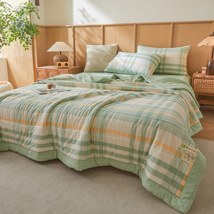 91家纺网 家纺一手货源 找家纺 鑫佰利 2025新款A类水洗棉新疆棉花夏被子被芯 夏日芳华绿