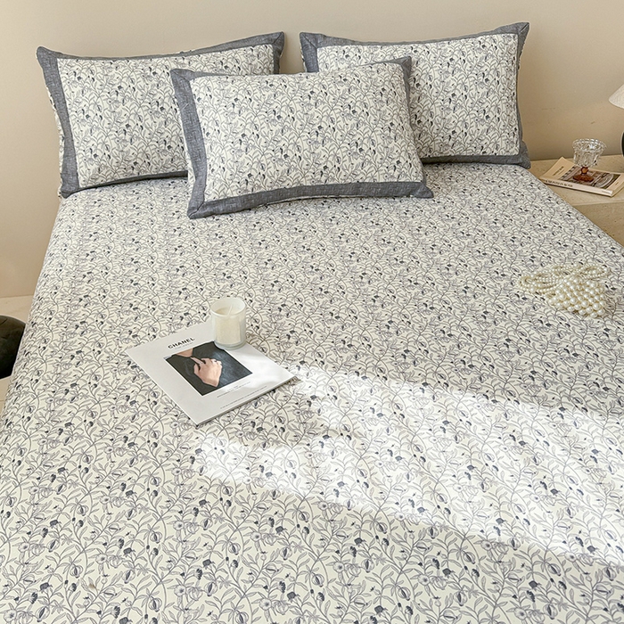 91家纺网 家纺一手货源 找家纺 蓝邻家纺 2025新款100%新疆原棉粗布小清新拼角工艺款系列单床单 冬聆-灰