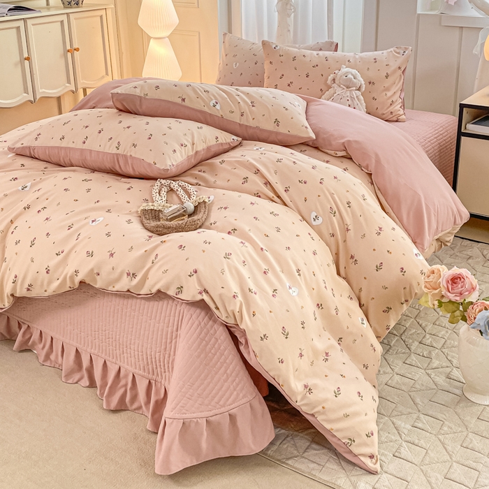 91家纺网 家纺一手货源 找家纺 仟网汇 2025新款针织双层纱床盖四件套 莫奈花园